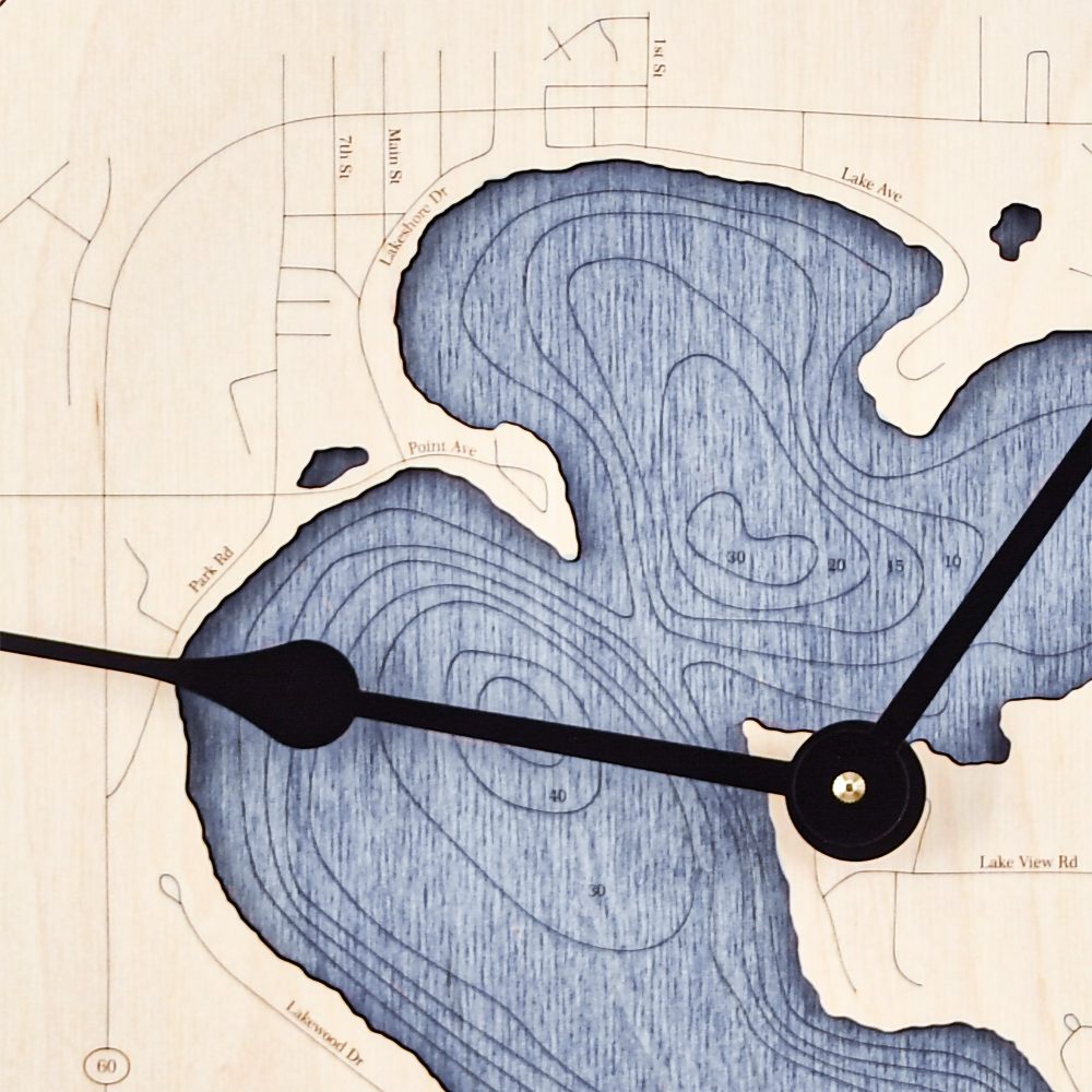 Madison Lake Nautical Map Clock Birch Accent with Deep Blue Water Detail Shot 1