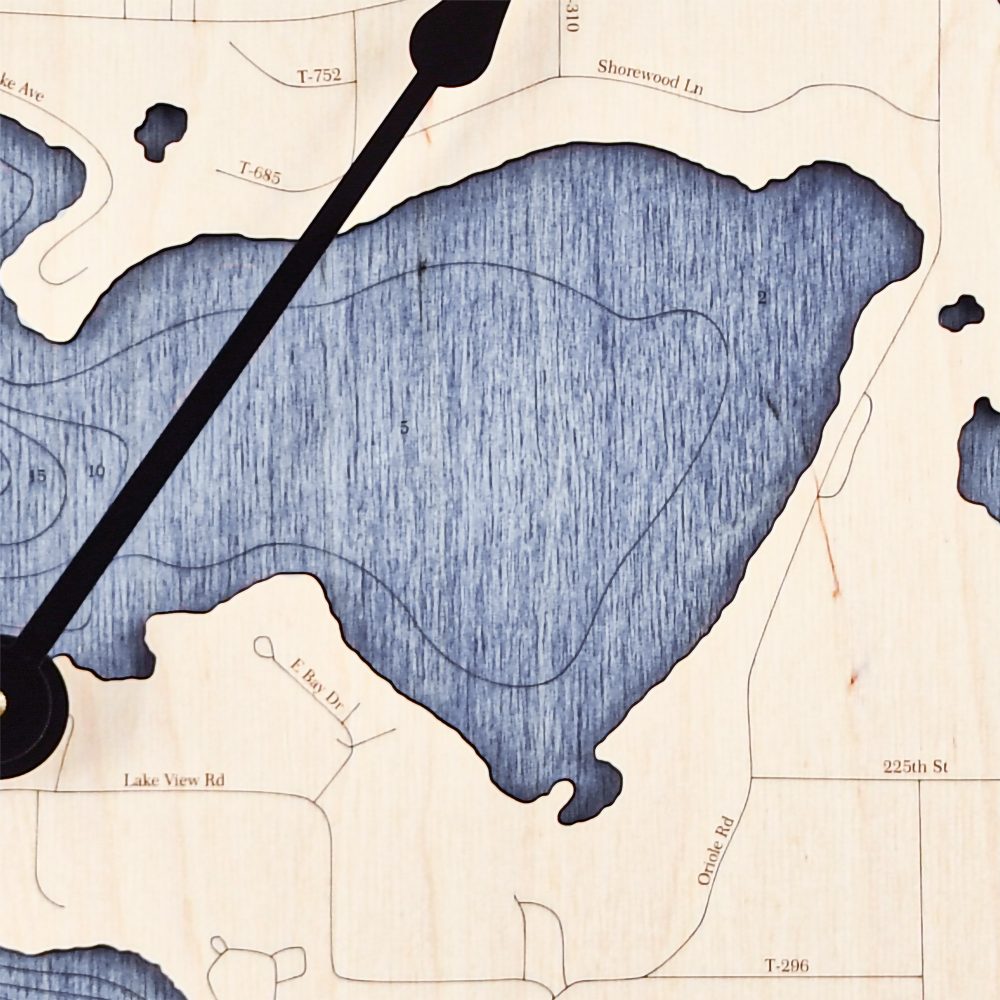 Madison Lake Nautical Map Clock Birch Accent with Deep Blue Water Detail Shot 3