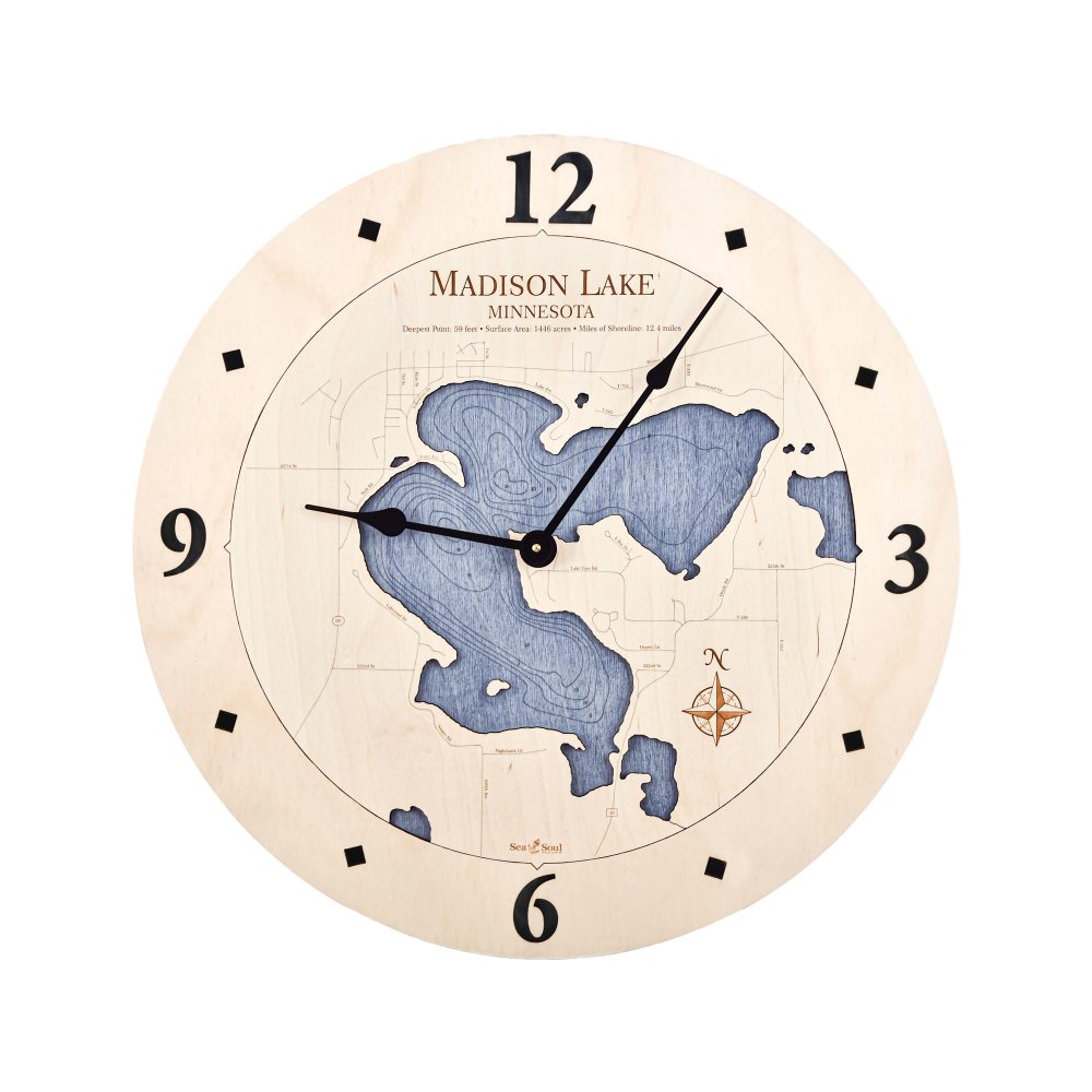 Madison Lake Nautical Map Clock Birch Accent with Deep Blue Water