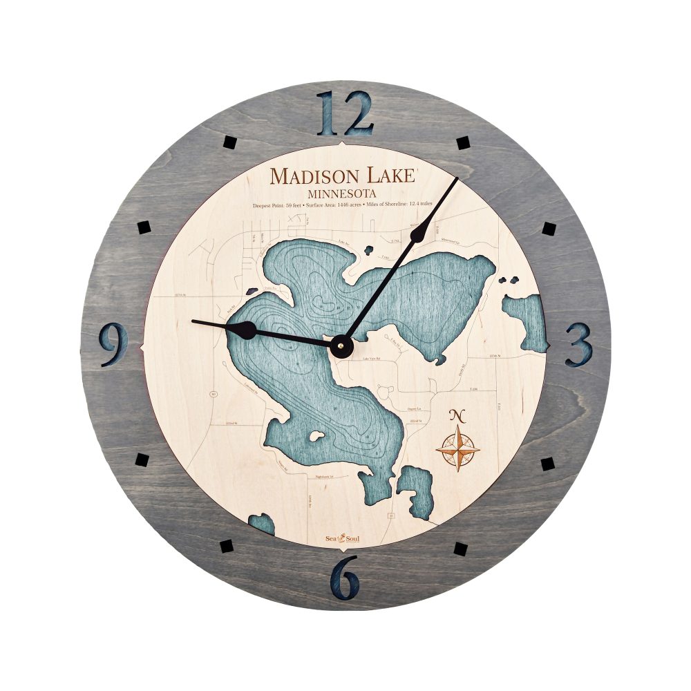 Madison Lake Nautical Map Clock Driftwood Accent with Blue Green Water