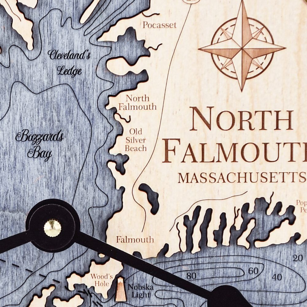 North Falmouth Nautical Map Clock Birch Accent with Deep Blue Water Detail Shot 03