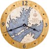 North Falmouth Nautical Map Clock Honey Accent with Deep Blue Water Product Shot