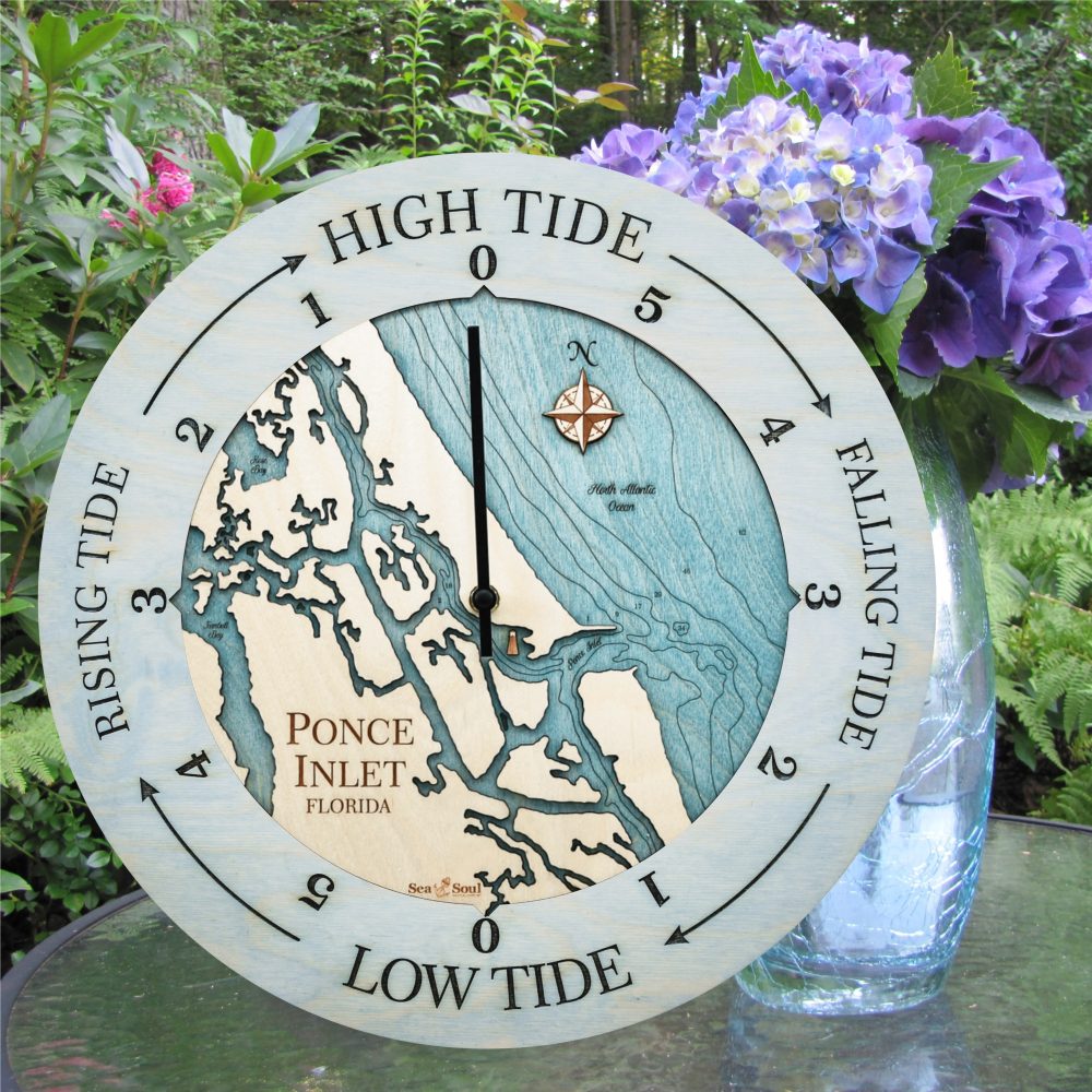 Ponce Inlet 24" Tide Clock - Bleached Blue Accent with Blue Green Water Lifestyle