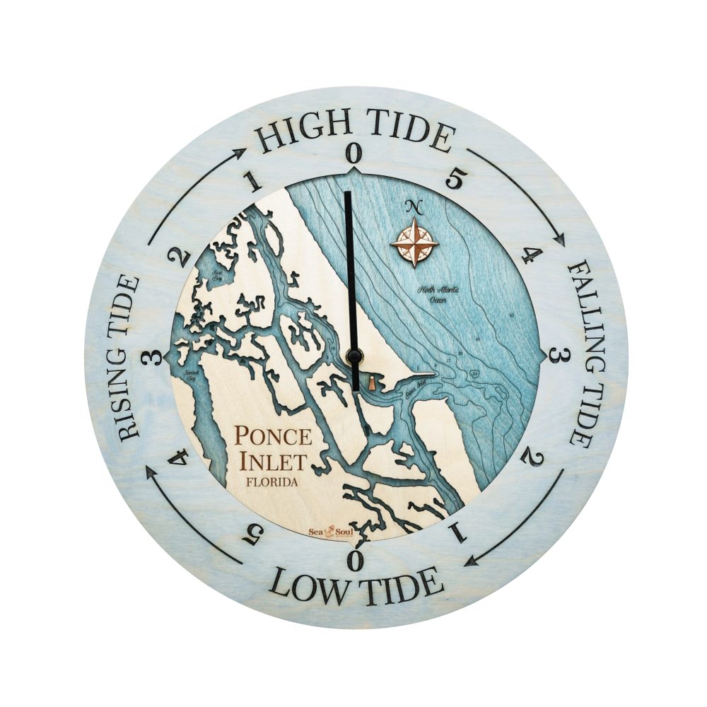 Ponce Inlet 24" Tide Clock - Bleached Blue with Blue Green Water