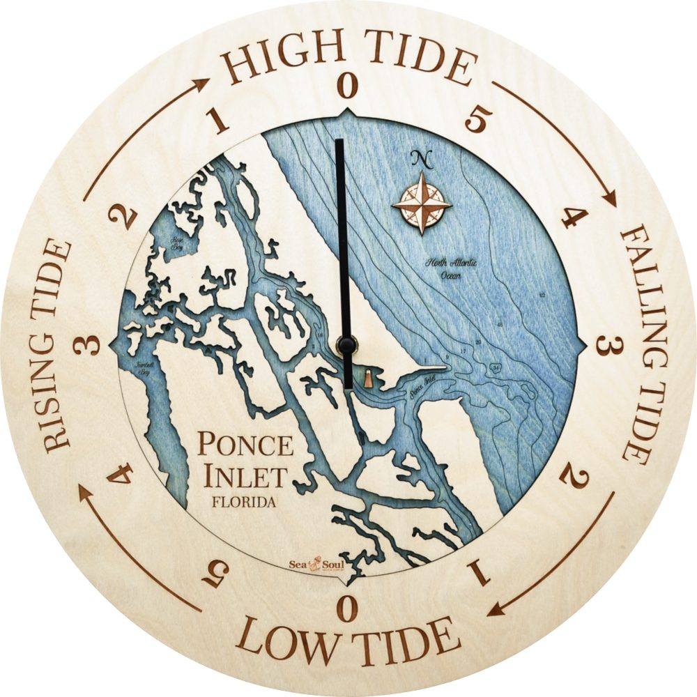 Ponce Inlet 24" Tide Clock - Birch with Deep Blue Water
