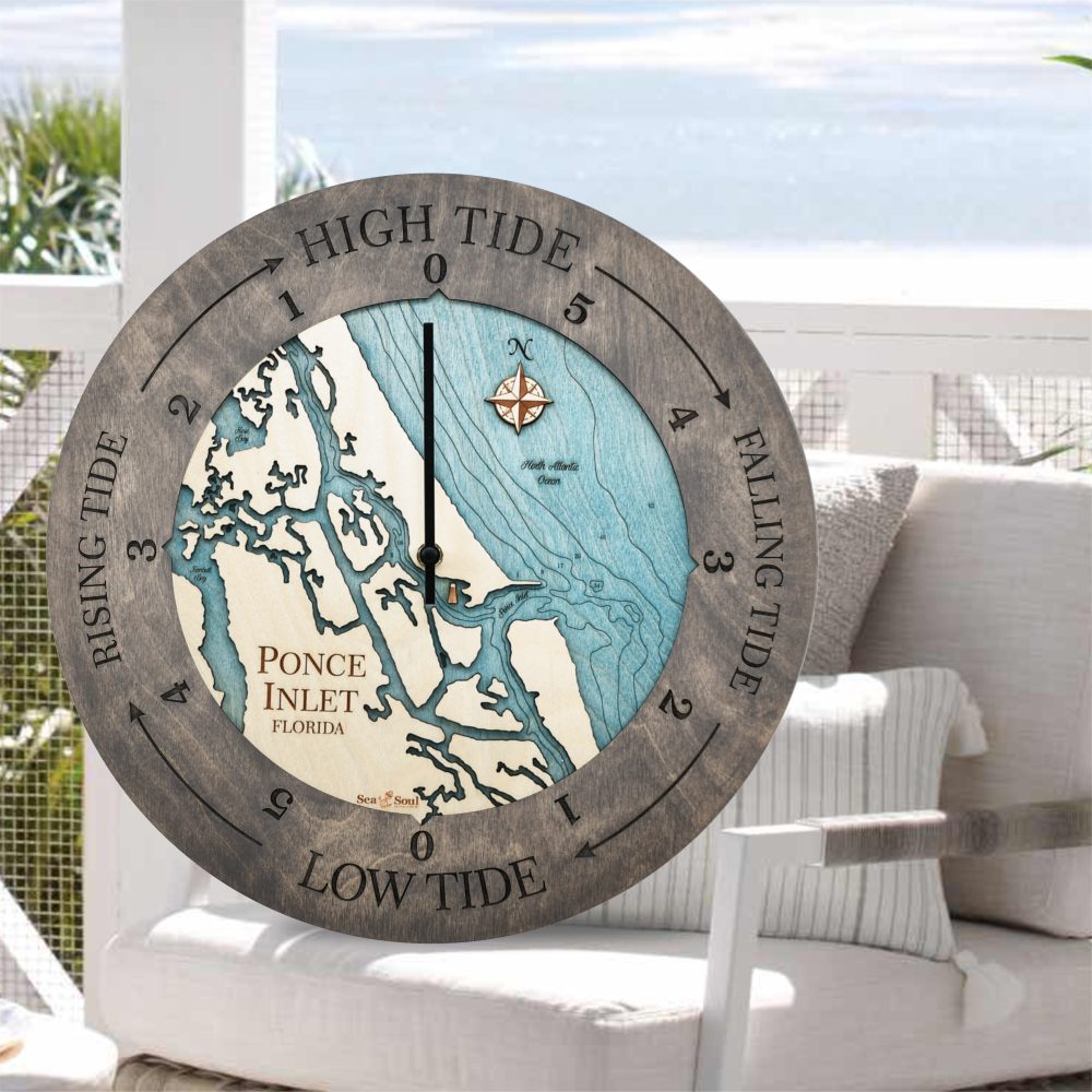 Ponce Inlet 24" Tide Clock - Driftwood Accent with Blue Green Water Lifestyle