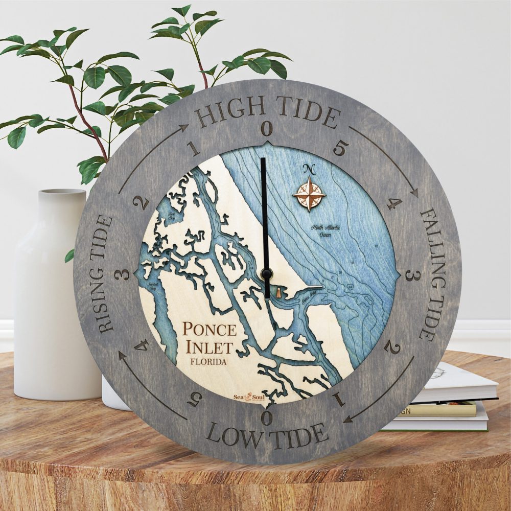 Ponce Inlet 24" Tide Clock - Driftwood Accent with Deep Blue Water Lifestyle