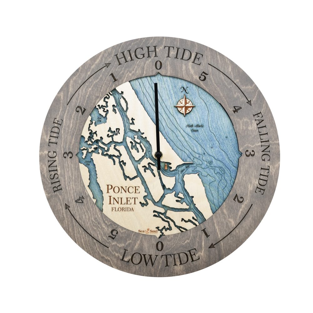 Ponce Inlet 24" Tide Clock - Driftwood Accent with Deep Blue Water
