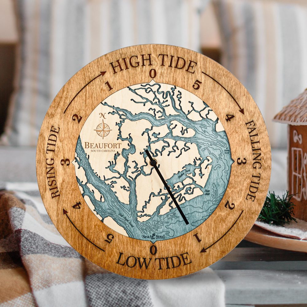 Beaufort South Carolina Tide Clock - Americana with Blue Green Water Living Room Lifestyle
