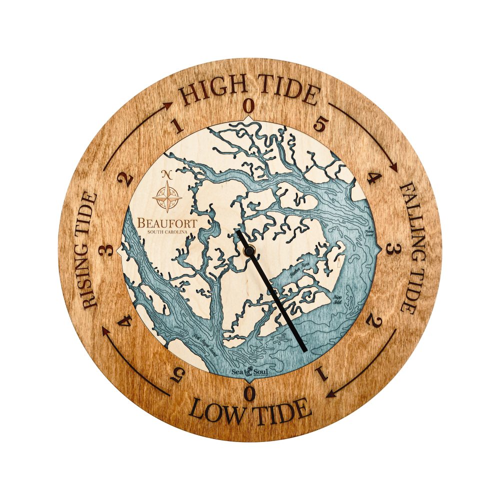 Beaufort South Carolina Tide Clock - Americana with Blue Green Water