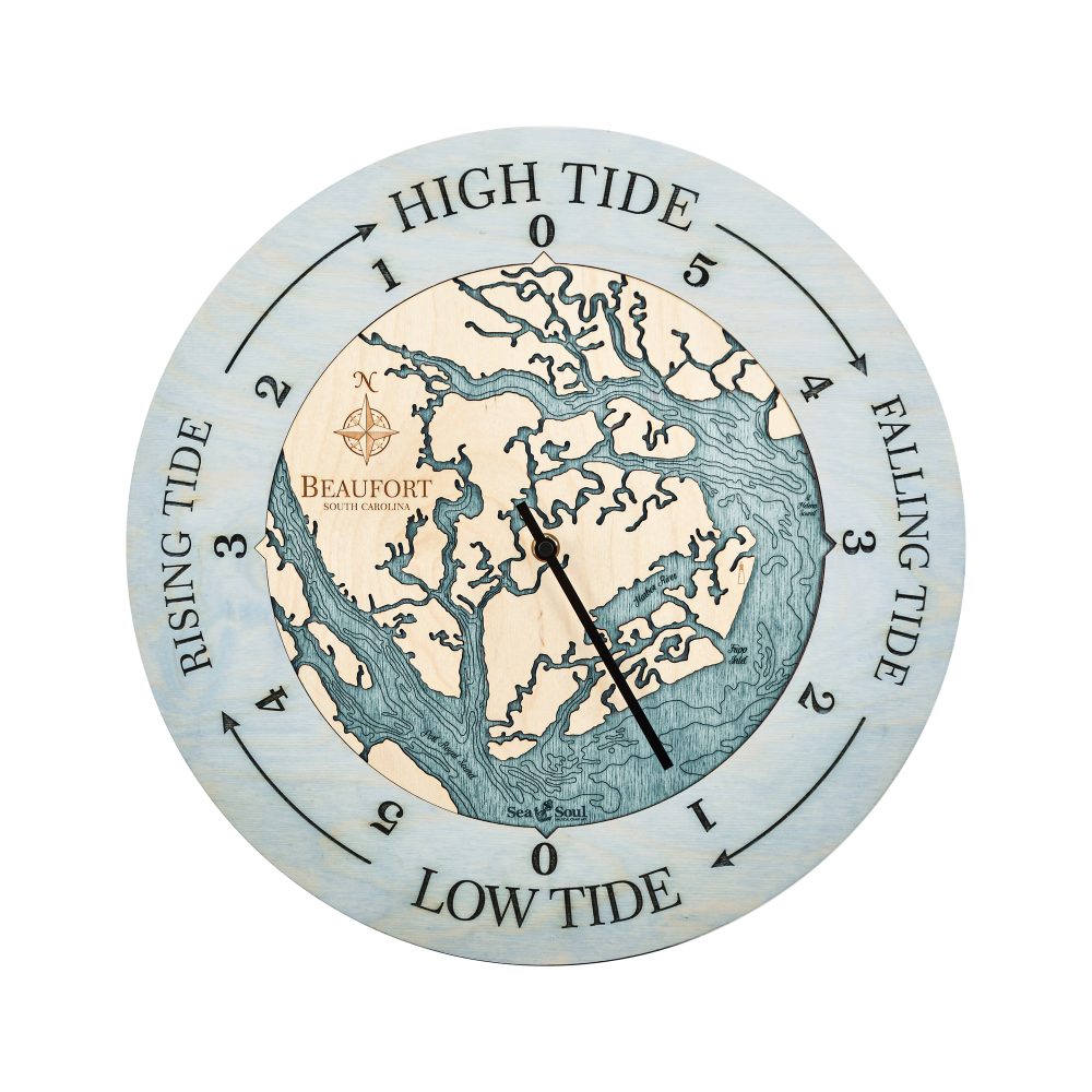 Beaufort South Carolina Tide Clock - Sun Bleached Blue with Blue Green Water