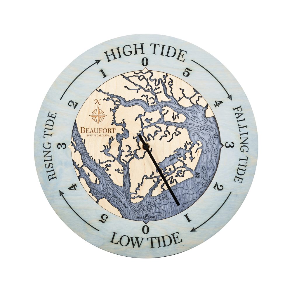 Beaufort South Carolina Tide Clock - Sun Bleached Blue with Deep Blue Water