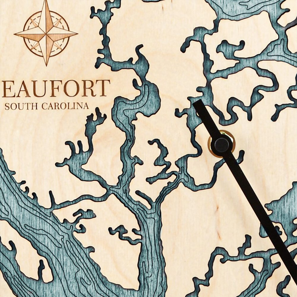 Beaufort South Carolina Tide Clock - All Birch with Blue Green Water Detail