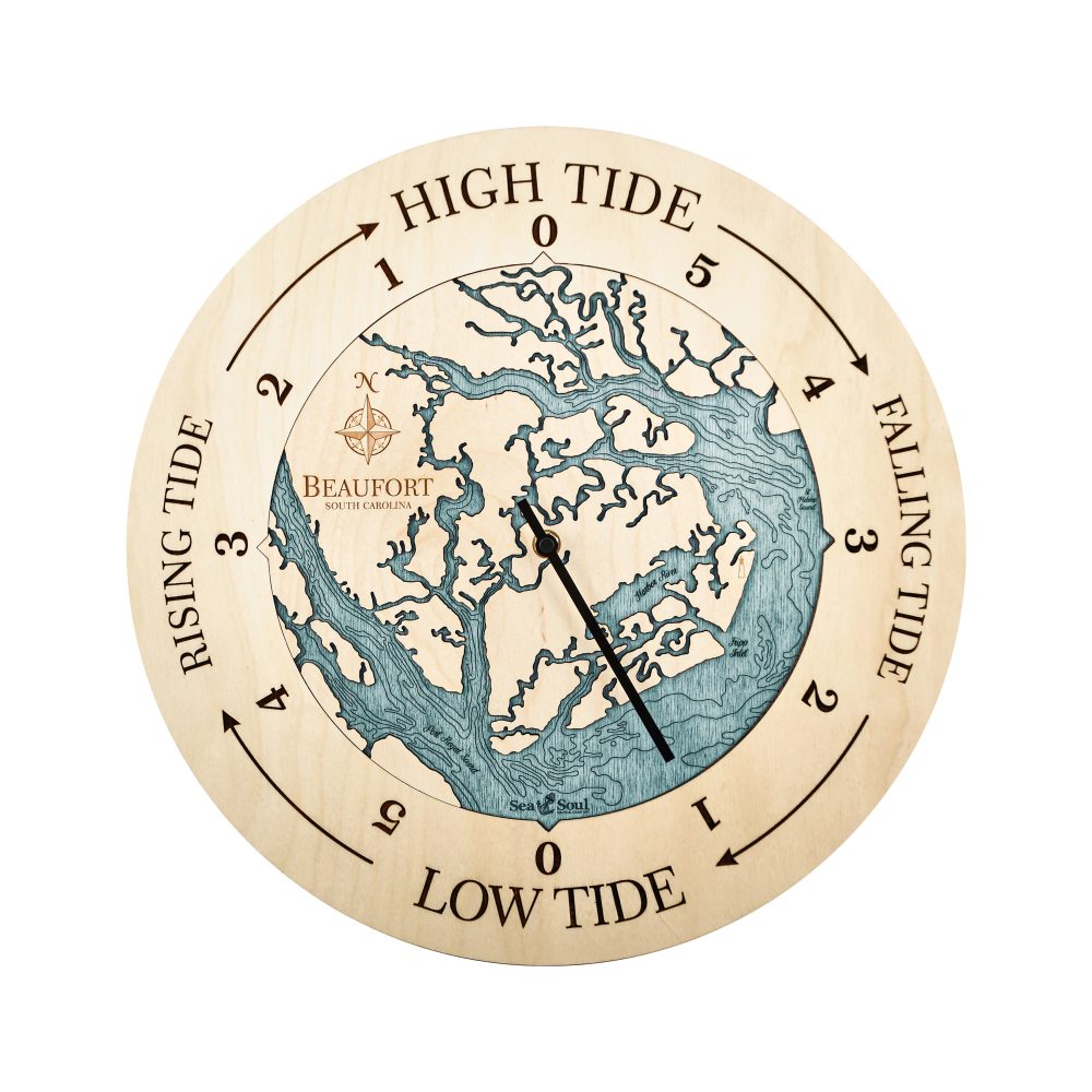 Beaufort South Carolina Tide Clock - All Birch with Blue Green Water