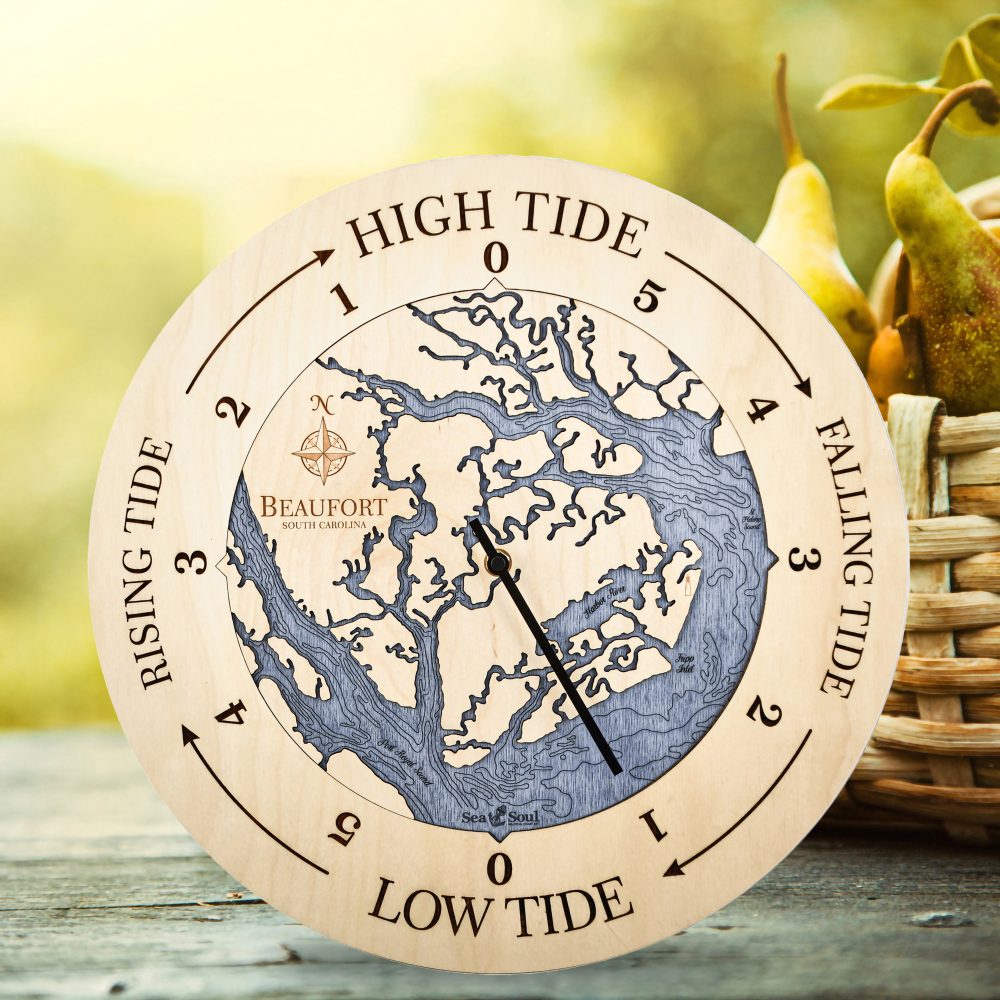 Beaufort South Carolina Tide Clock - All Birch with Deep Blue Water Fall Lifestyle