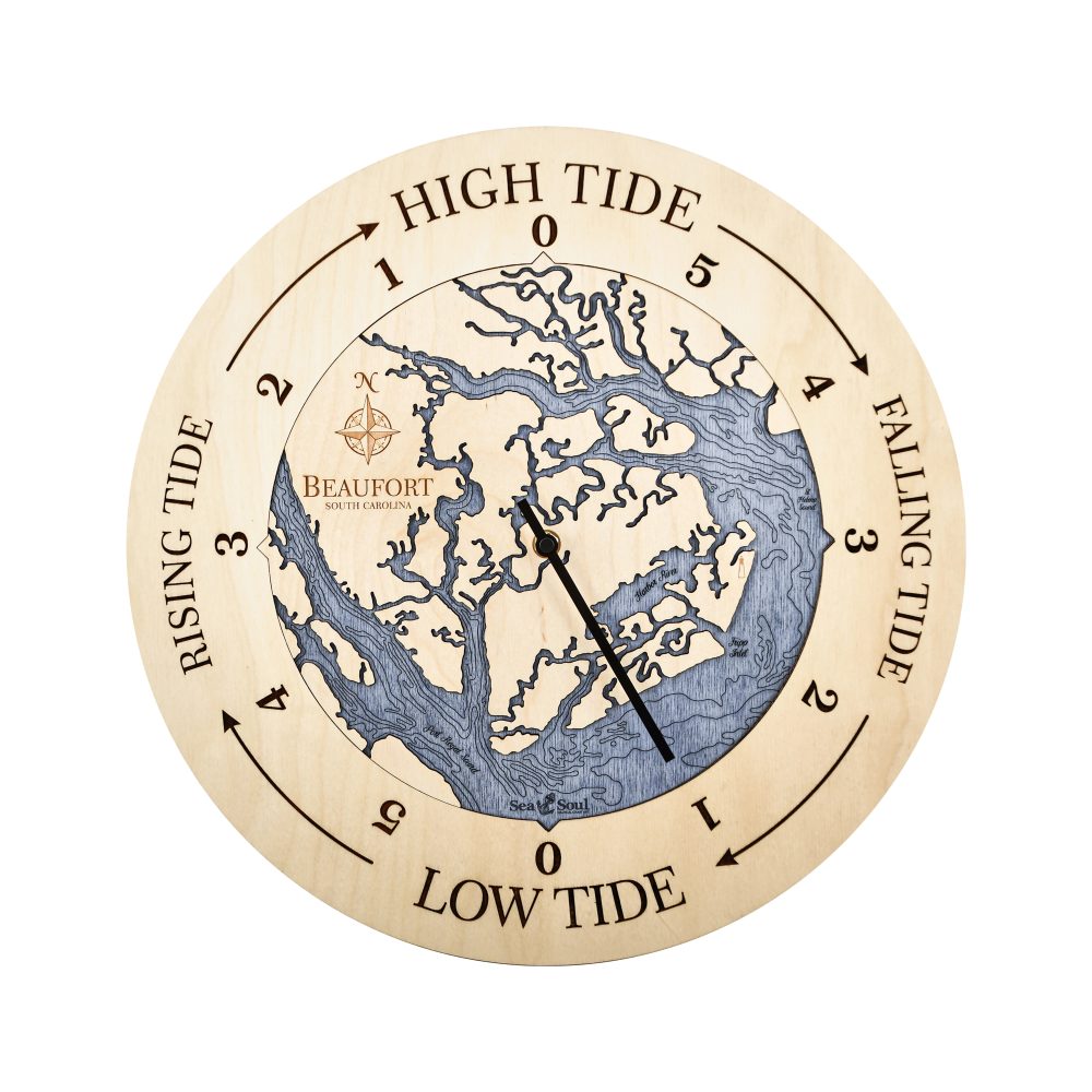 Beaufort South Carolina Tide Clock - All Birch with Deep Blue Water