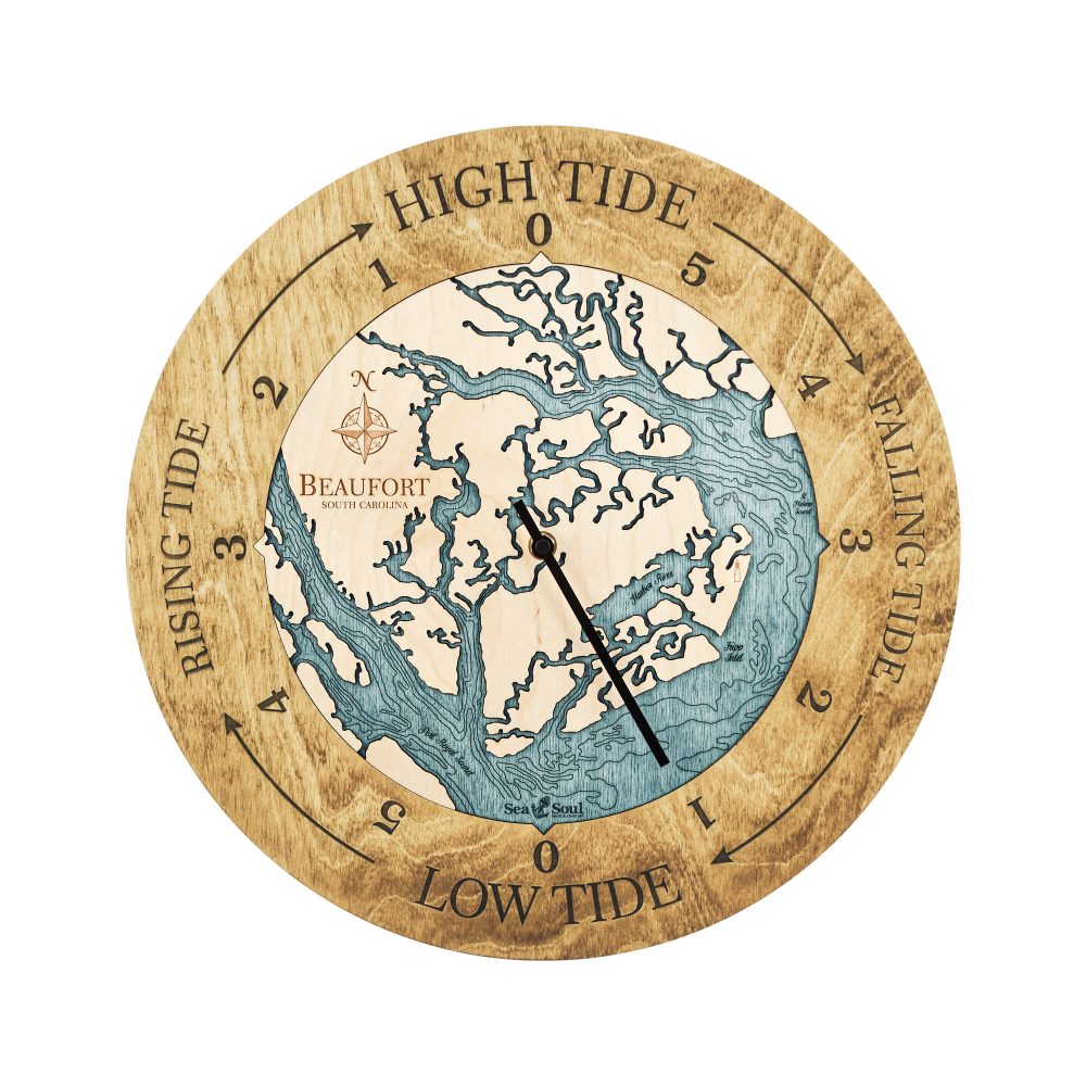 Beaufort South Carolina Tide Clock - Golden Honey with Blue Green Water