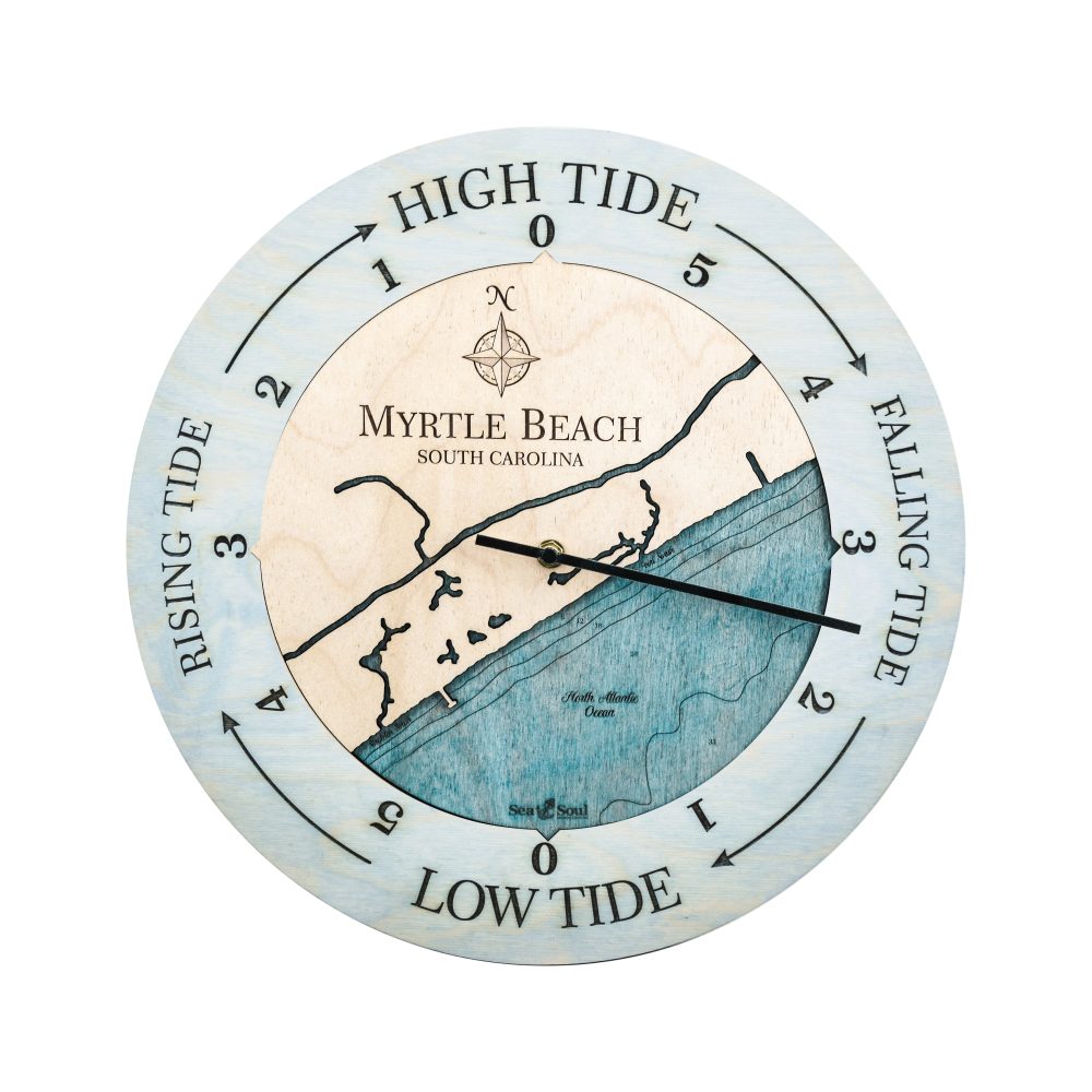 Myrtle Beach Tide Clock Bleached Blue Accent with Blue Green Water