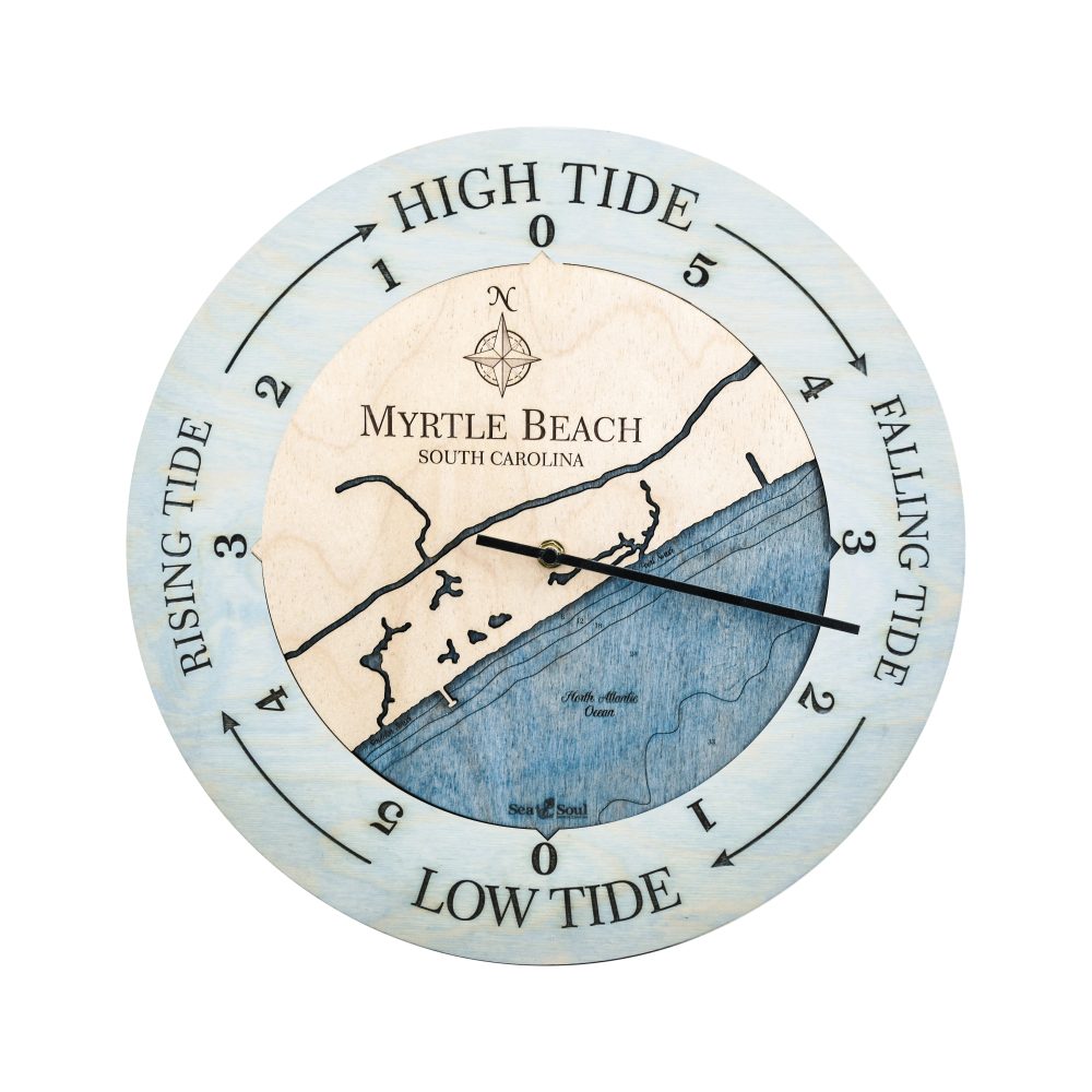 Myrtle Beach Tide Clock Bleached Blue Accent with Deep Blue Water