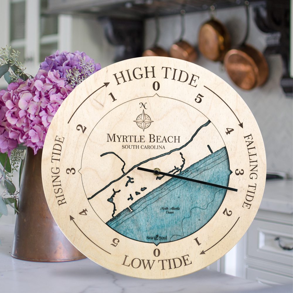 Myrtle Beach Tide Clock All Birch with Deep Blue Water