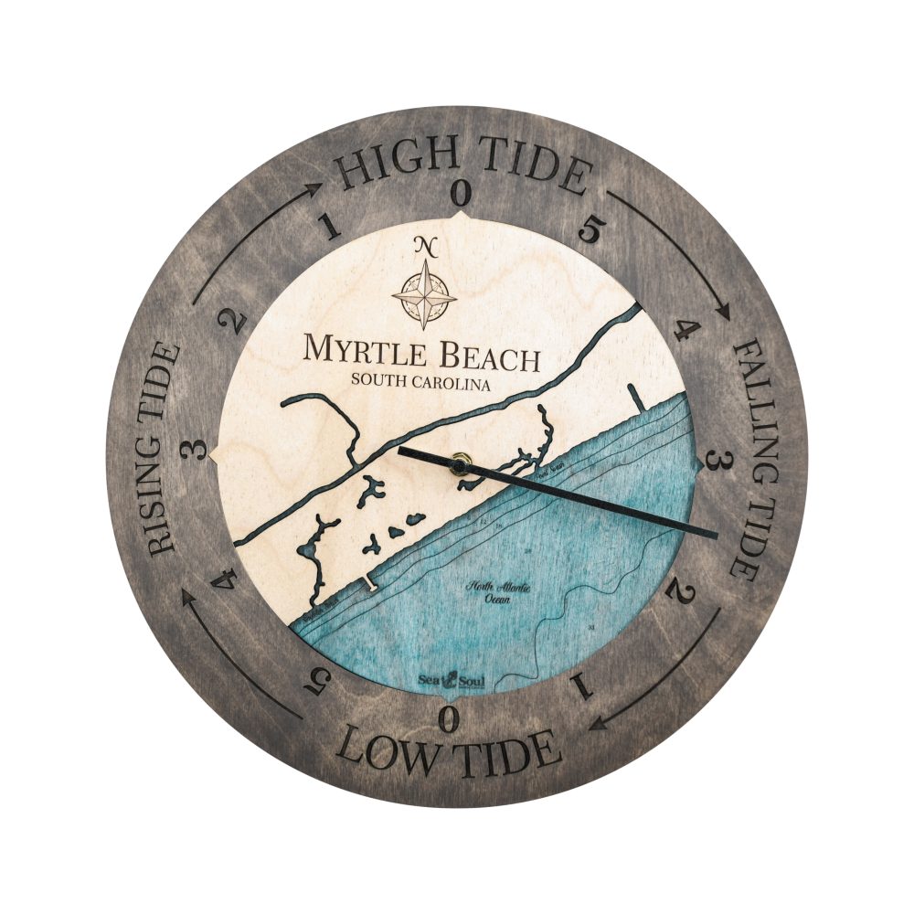 Myrtle Beach Tide Clock Driftwood Accent with Blue Green Water