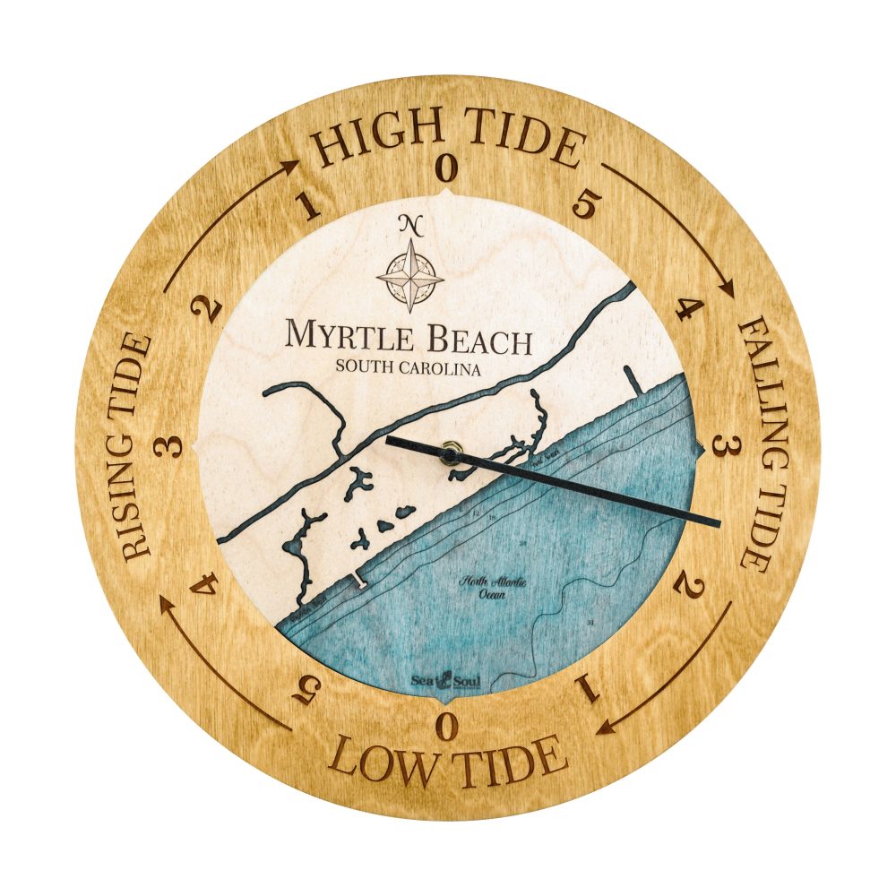 Myrtle Beach Tide Clock Honey Accent with Blue Green Water