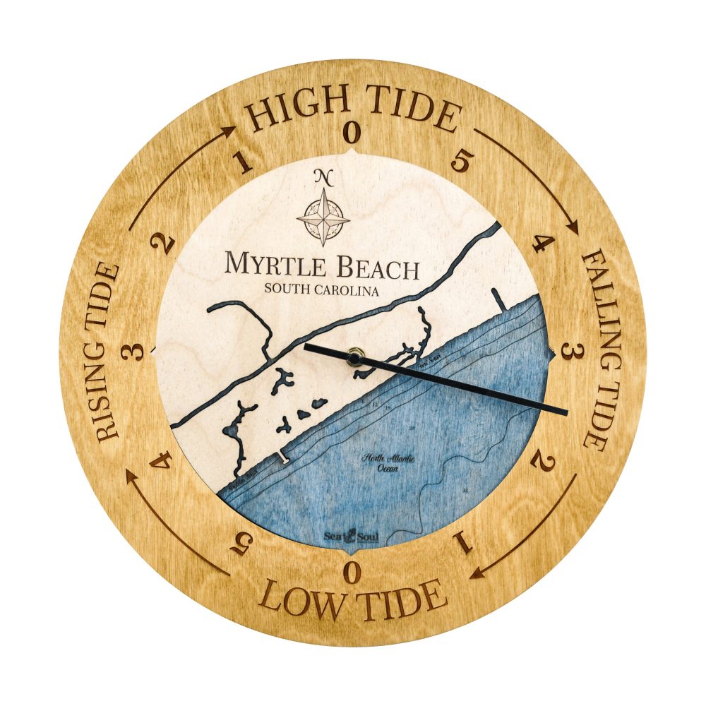 Myrtle Beach Tide Clock Honey Accent with Deep Blue Water