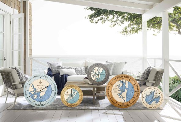Tide Clock Grouping showing sizes and accent ring options