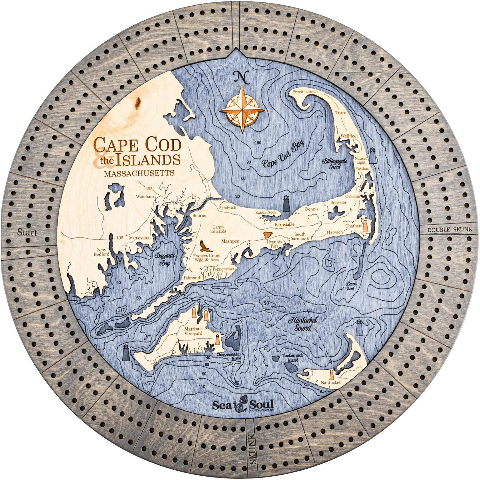 Cape Cod Custom Cribbage Board Sea and Soul Charts