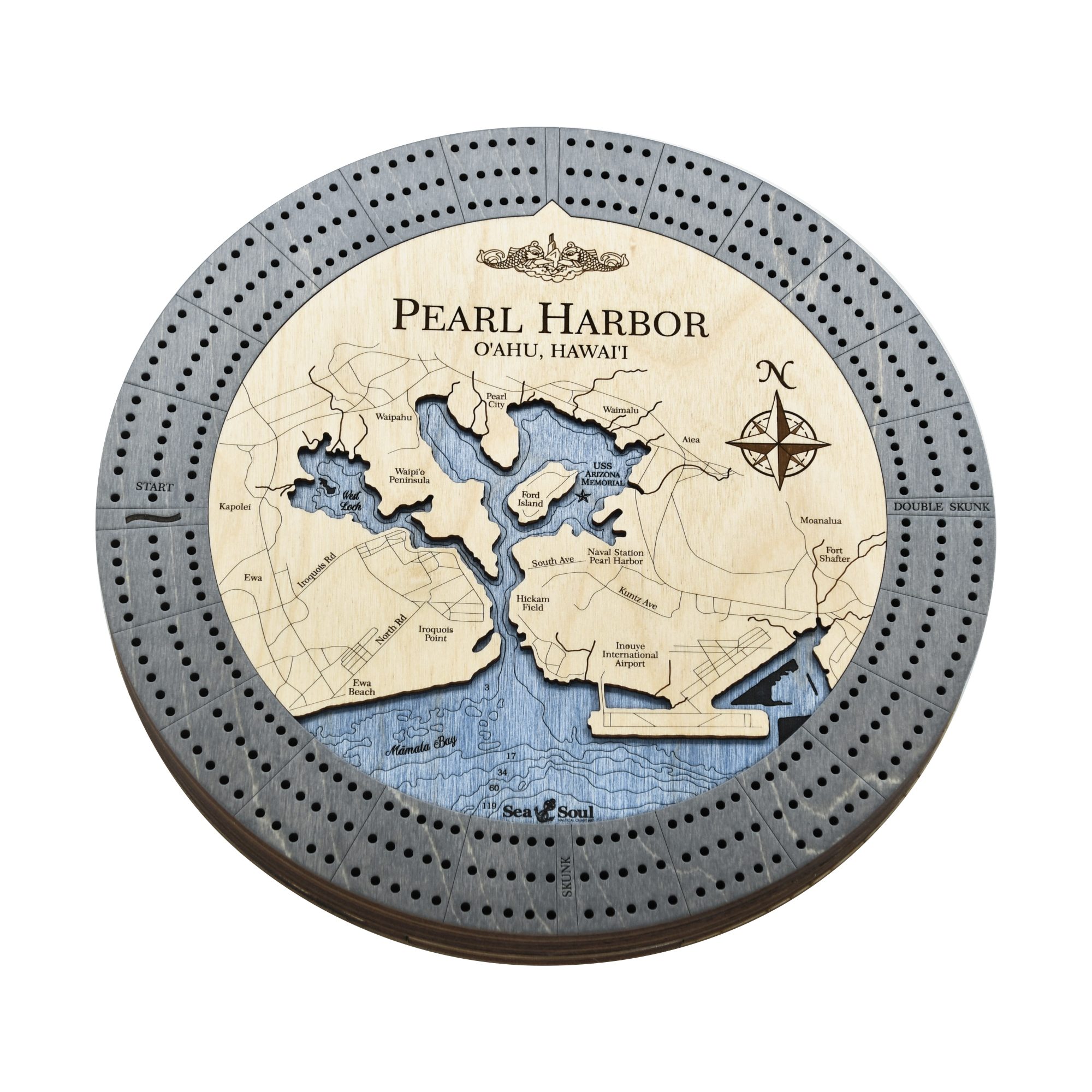 Pearl Harbor Custom Cribbage Board - angle