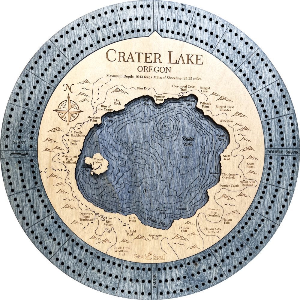 Crater Lake Custom Cribbage Board in Worn Navy