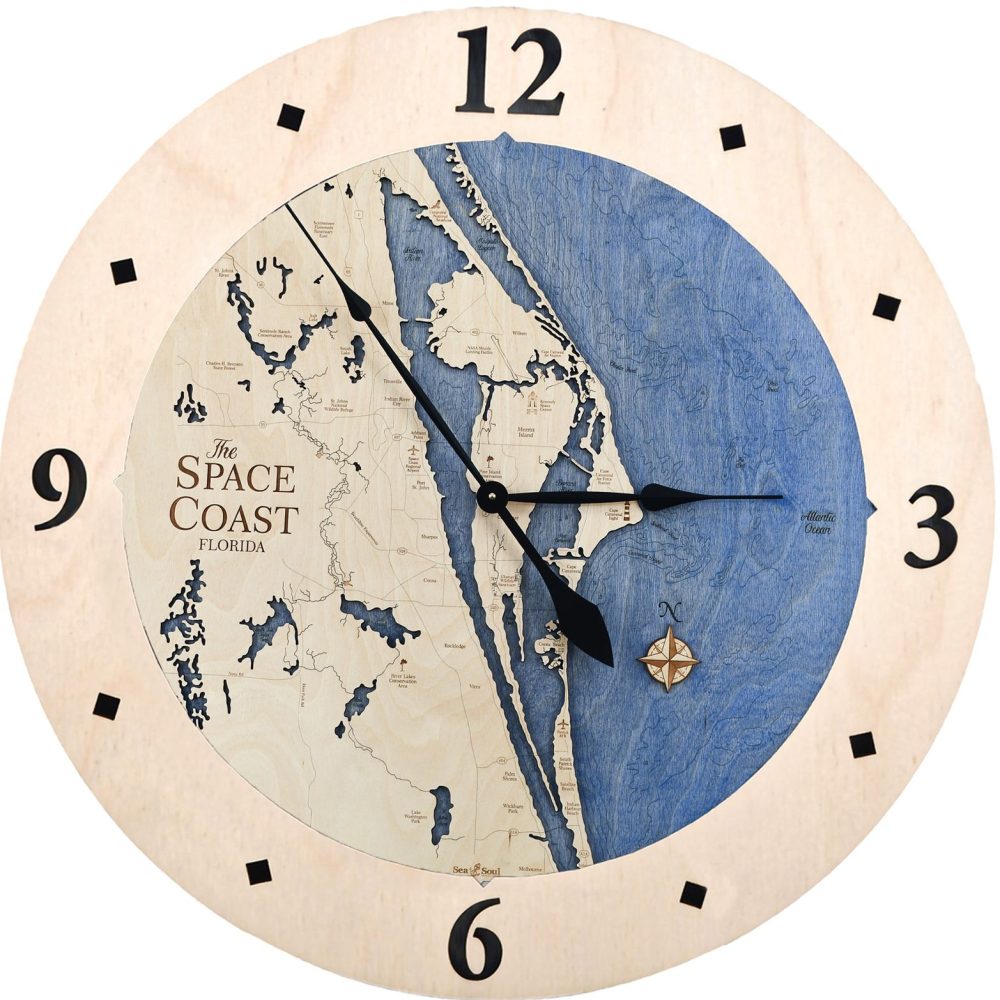 Space Coast Nautical Clock All Birch with deep blue water