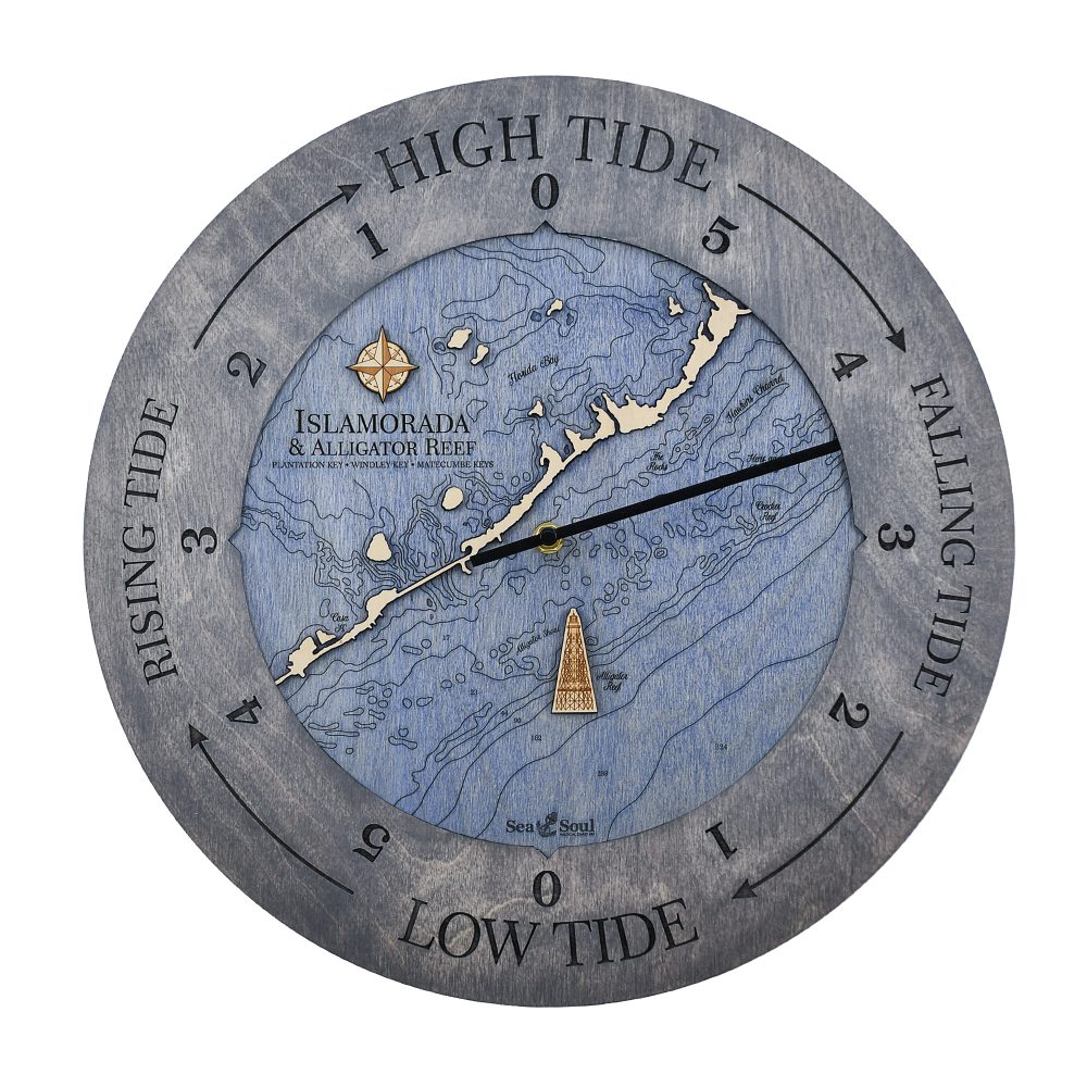 Islamorada Tide Clock driftwood gray with deep blue