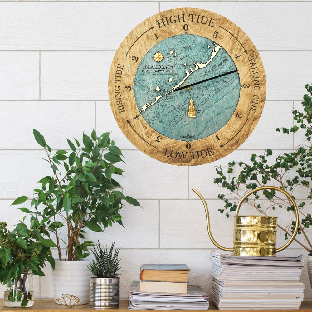 Islamorada Tide Clock honey blue green in use