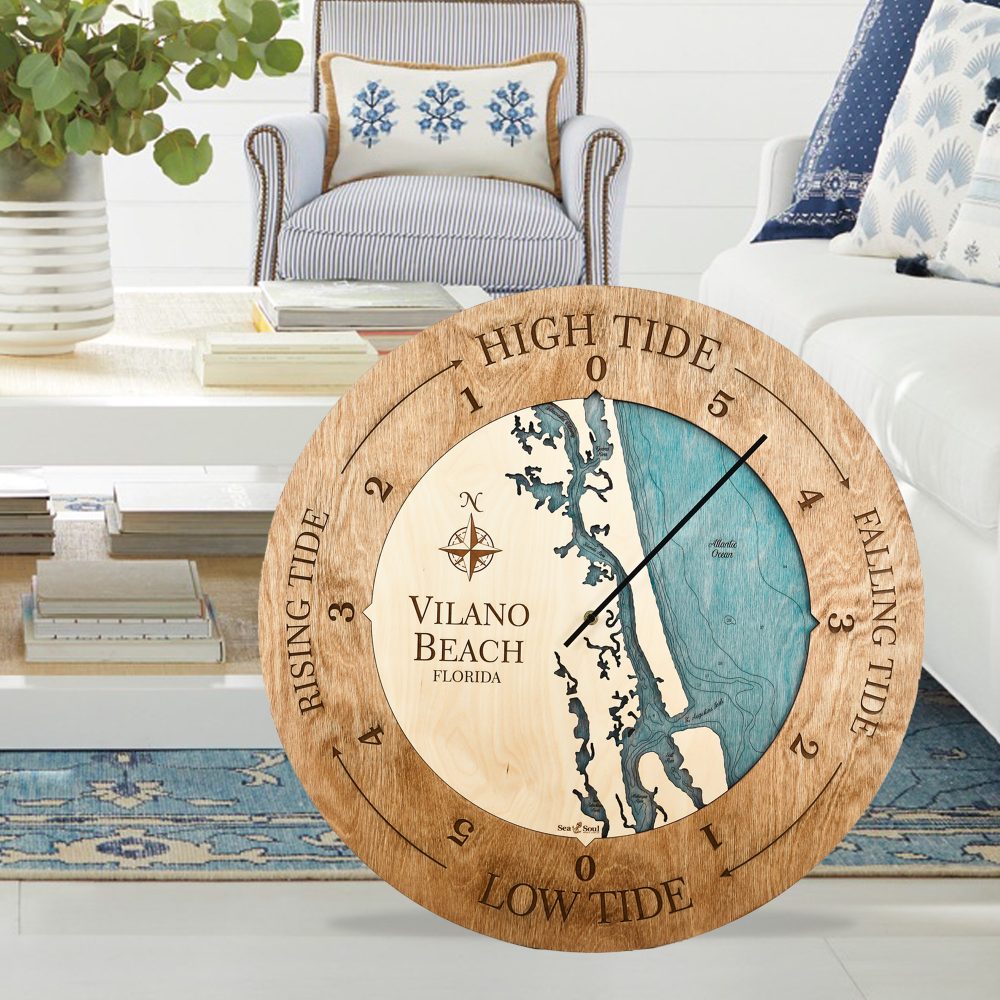 Vilano Beach Tide Clock Americana accent with blue green in use