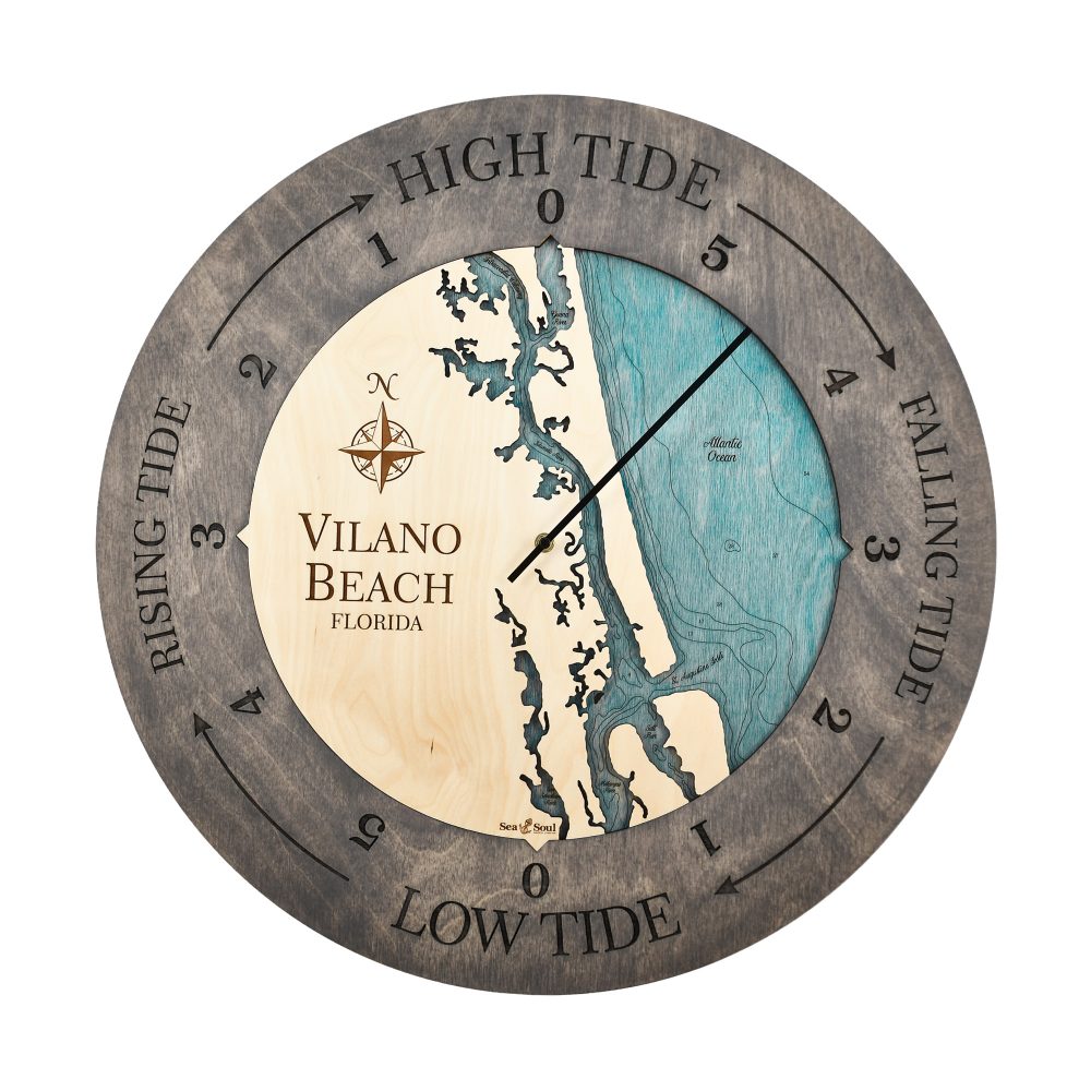 Vilano Beach Tide Clock Driftwood Gray accent with blue green