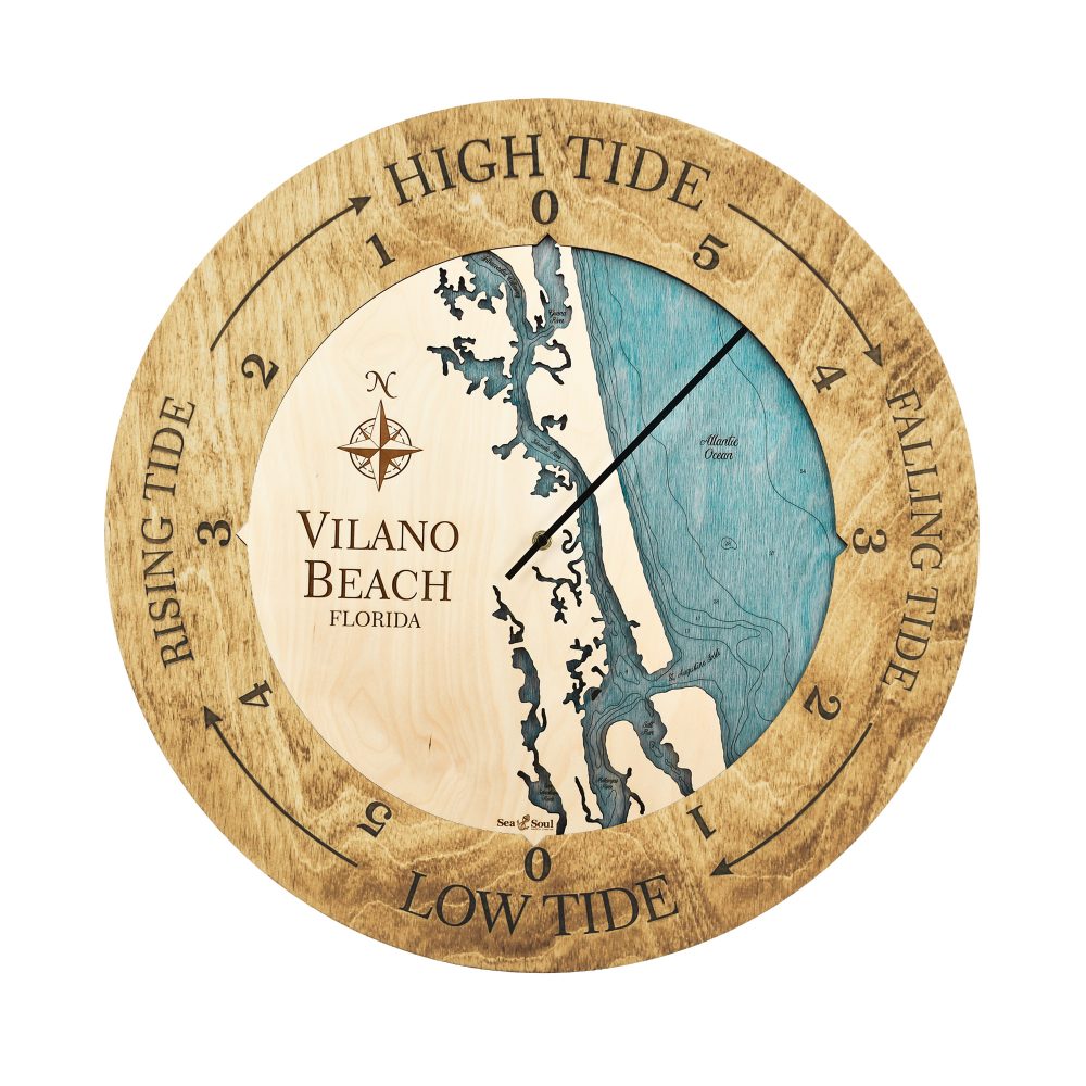 Vilano Beach Tide Clock Honey accent with blue green