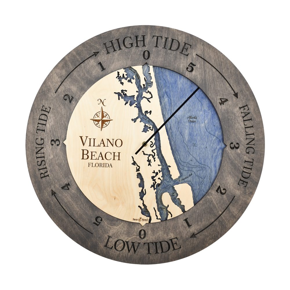 Vilano Beach Tide Clock Driftwood Gray accent with deep blue