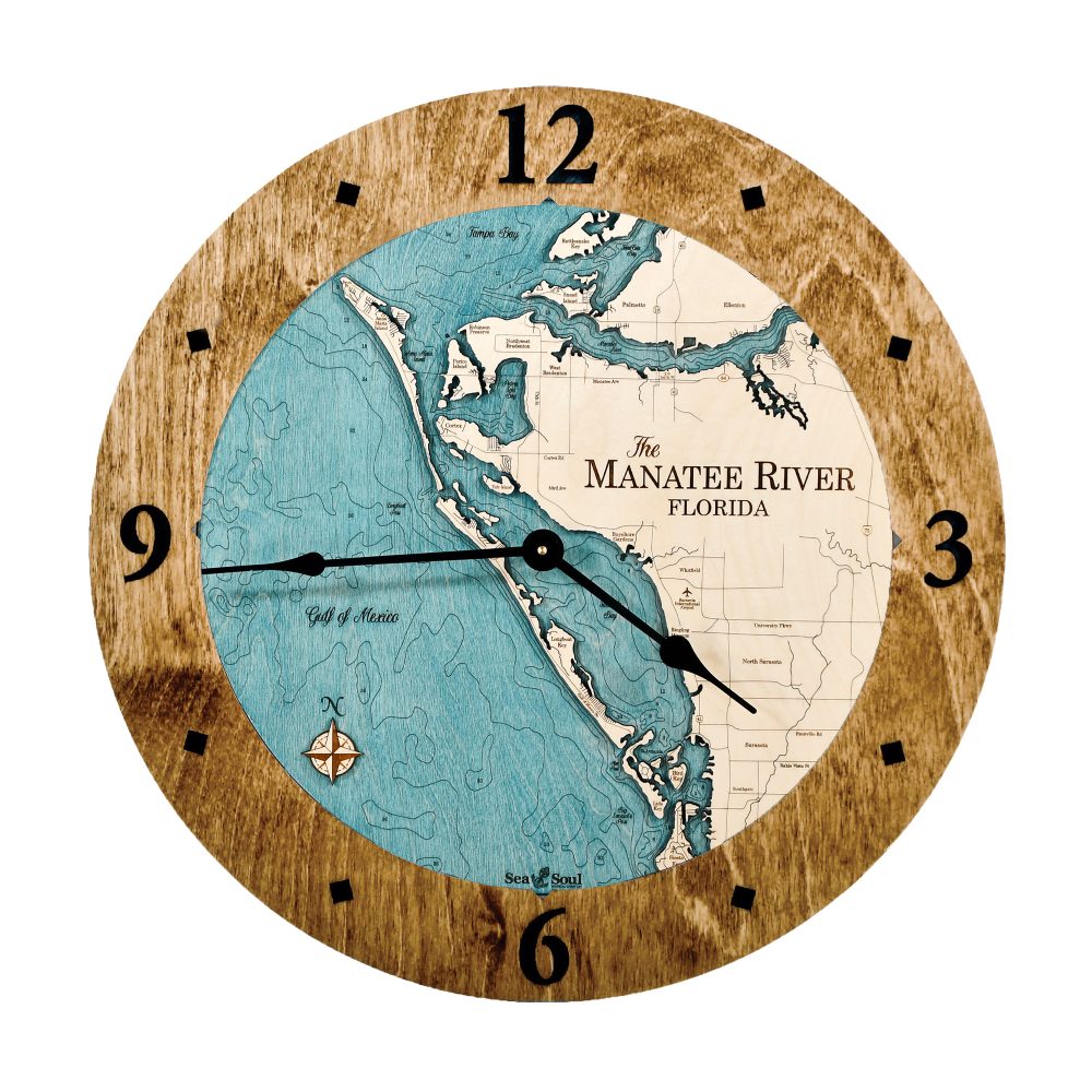 Manatee River Nautical Clock Coffee accent with blue green water