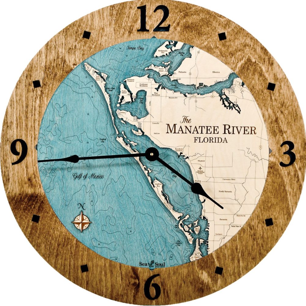 Manatee River Nautical Clock Coffee accent with blue green water