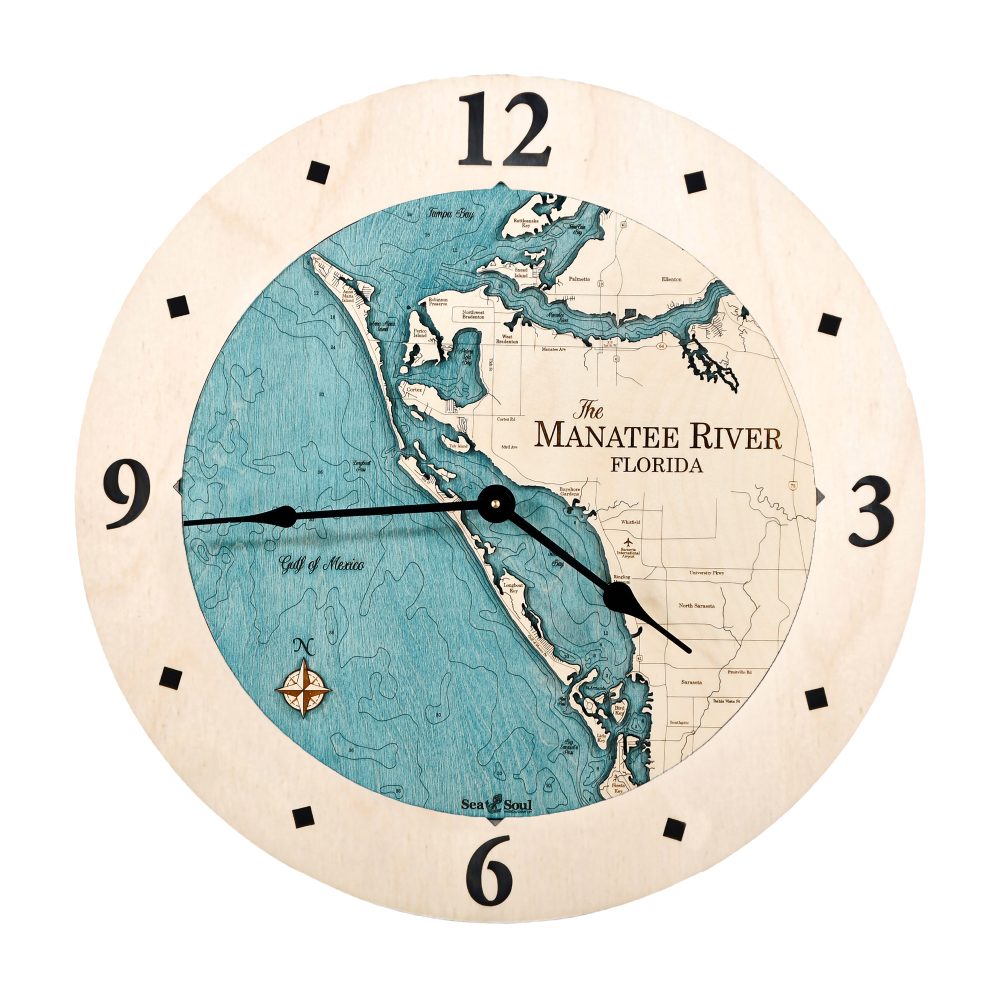 Manatee River Nautical Clock All Birch with blue green water