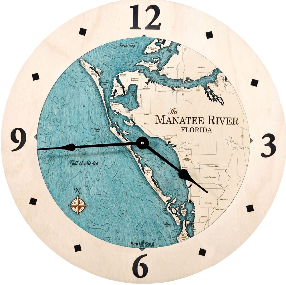 Manatee River Nautical Clock All Birch with blue green water