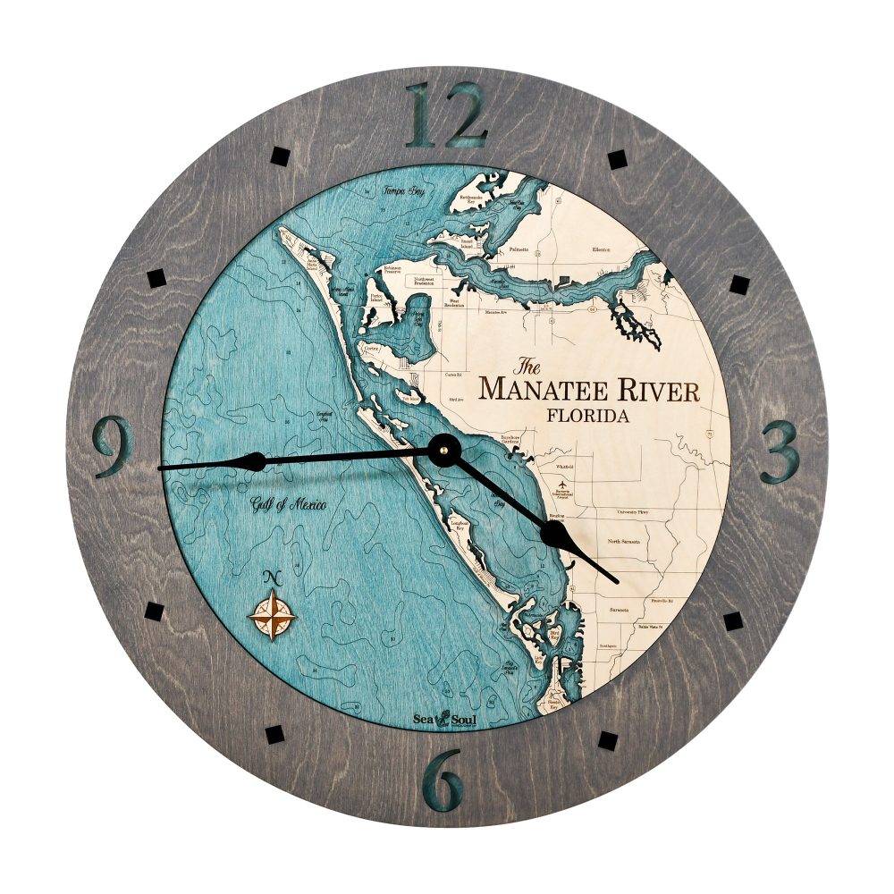 Manatee River Nautical Clock Driftwood Gray accent with blue green water