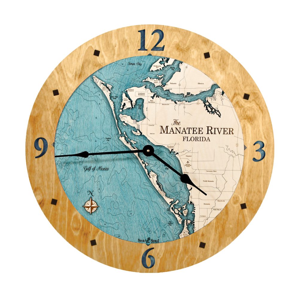 Manatee River Nautical Clock Honey accent with blue green water