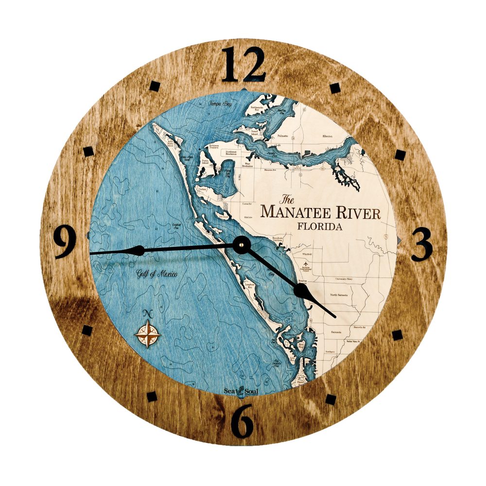 Manatee River Nautical Clock Coffee accent with deep blue water