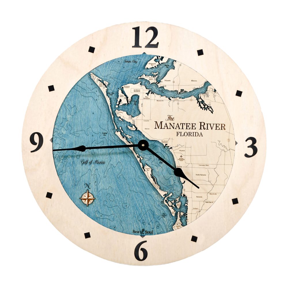 Manatee River Nautical Clock All Birch with deep blue water