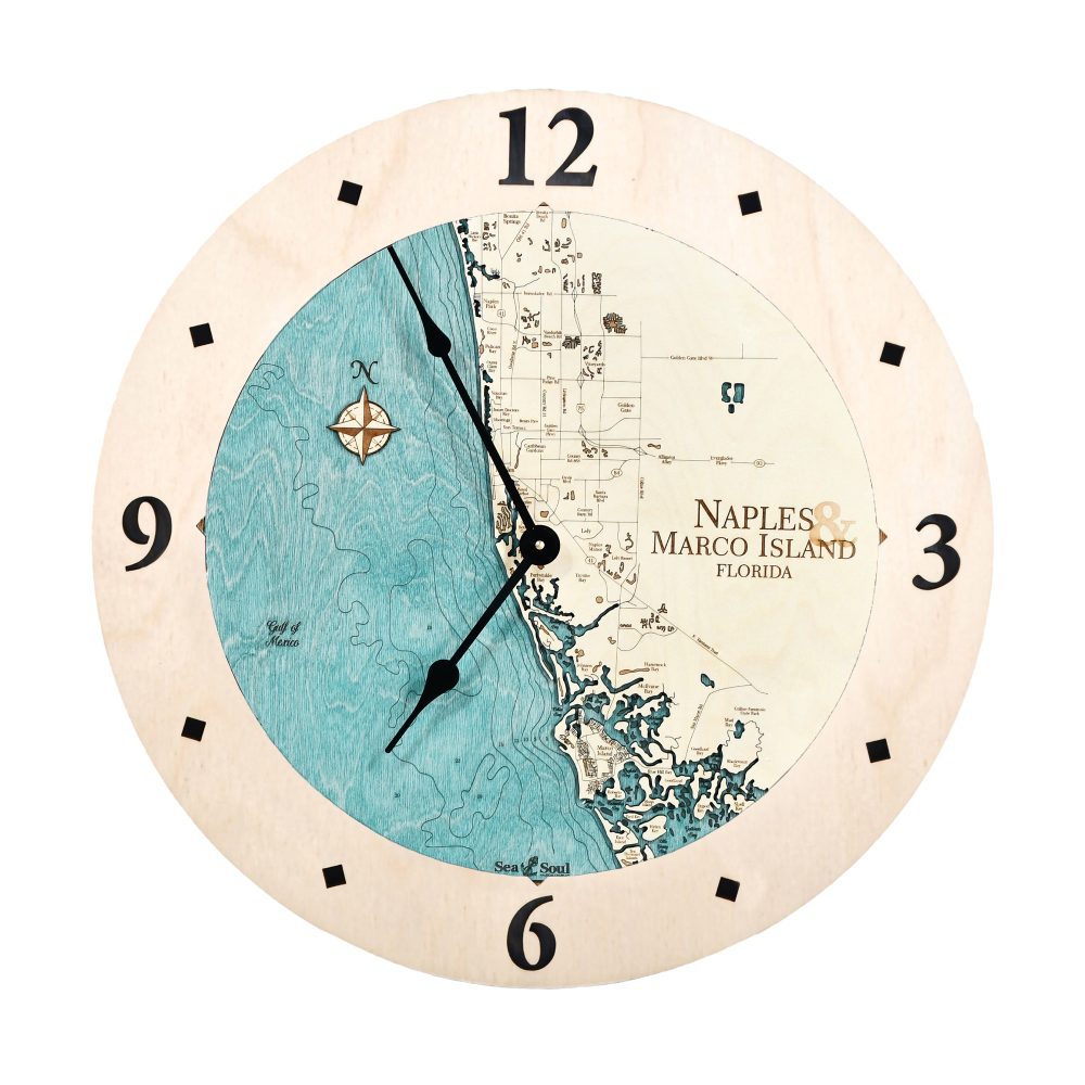 Naples & Macro Island clock all birch blue green water