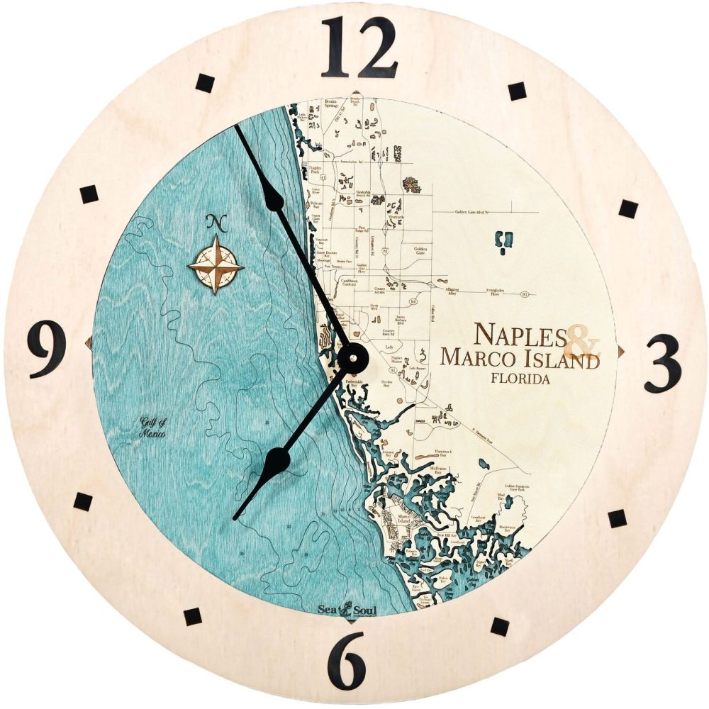 Naples & Macro Island clock all birch blue green water