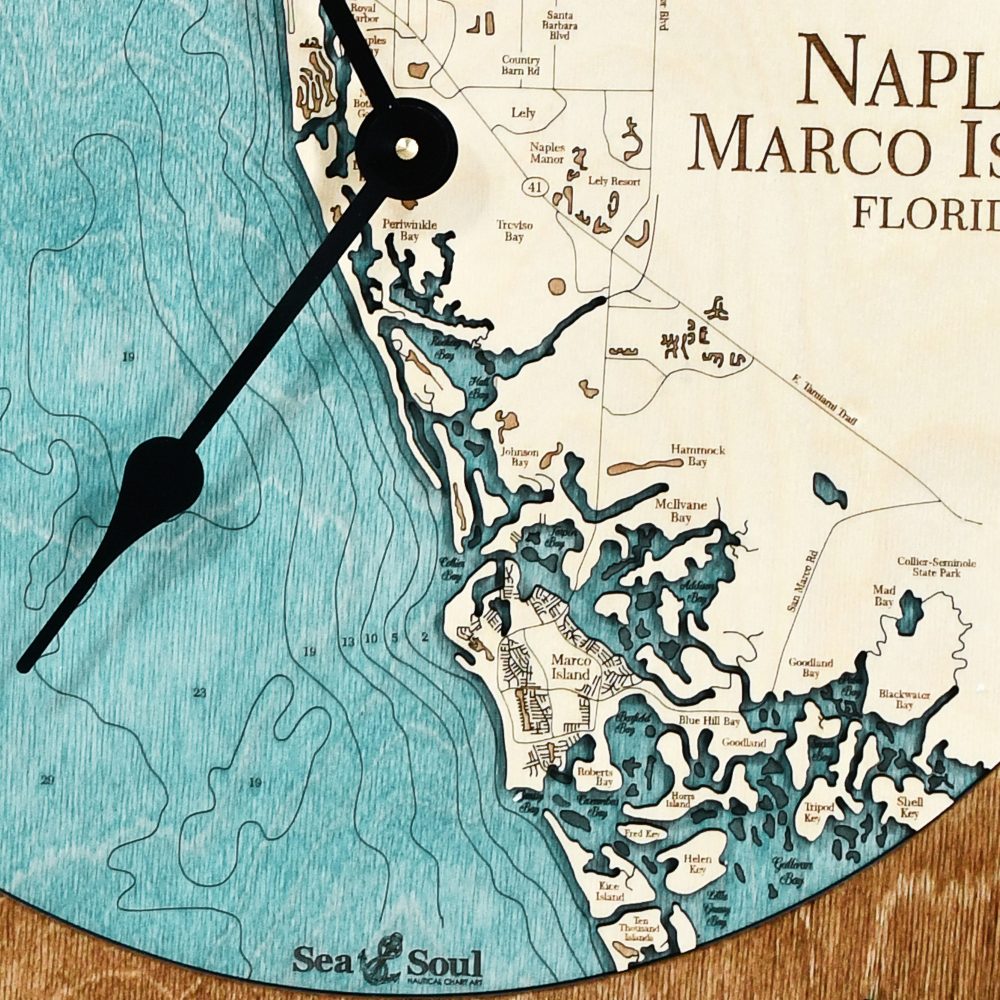 Naples & Macro Island clock details blue green water