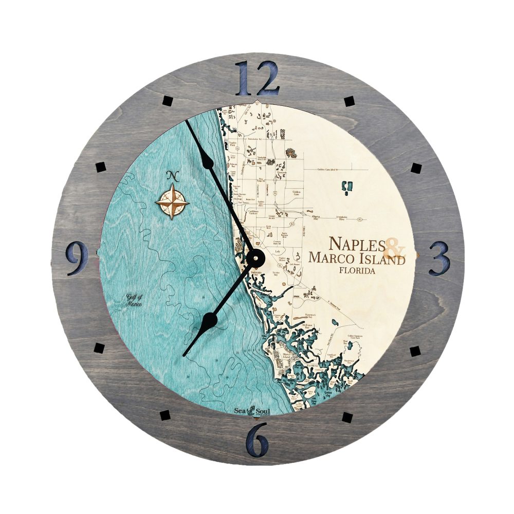 Naples & Macro Island clock driftwood gray accent blue green water